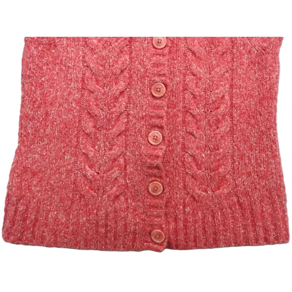 LL Bean Wool Blend Sweater Vest Women S Pink Cable Knit Button Mock Neck Classic